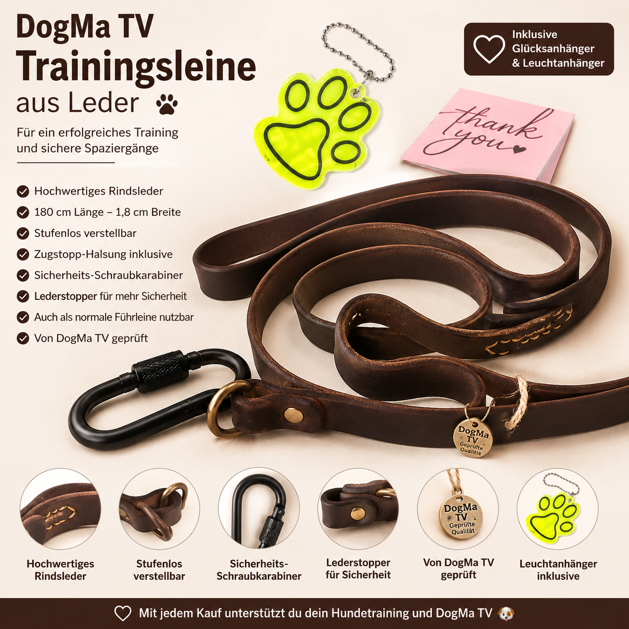 🦮 DogMa TV Trainingsleine aus Leder
