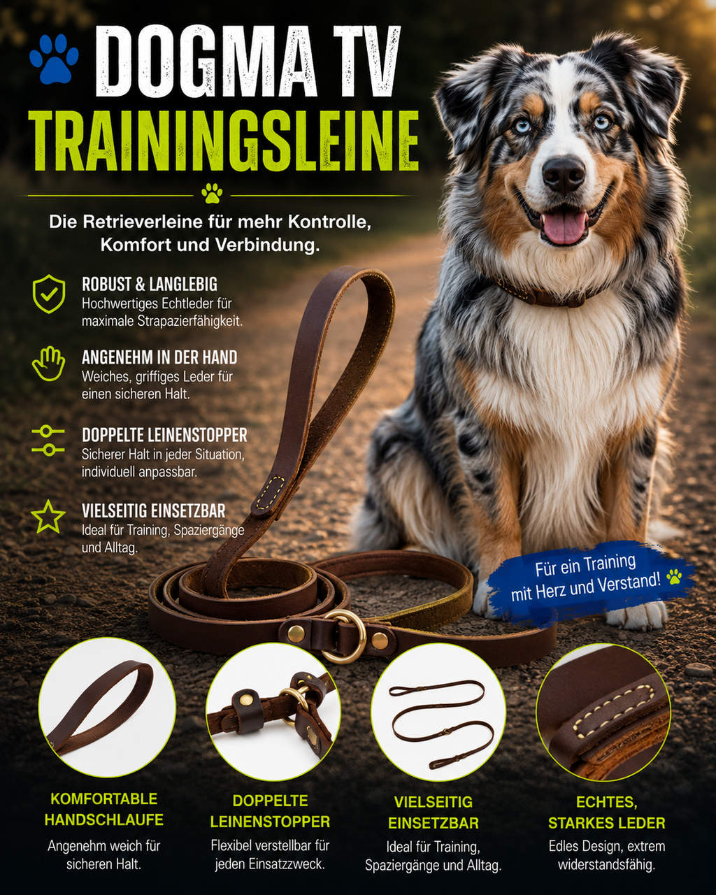 🦮 DogMa TV Trainingsleine aus Leder
