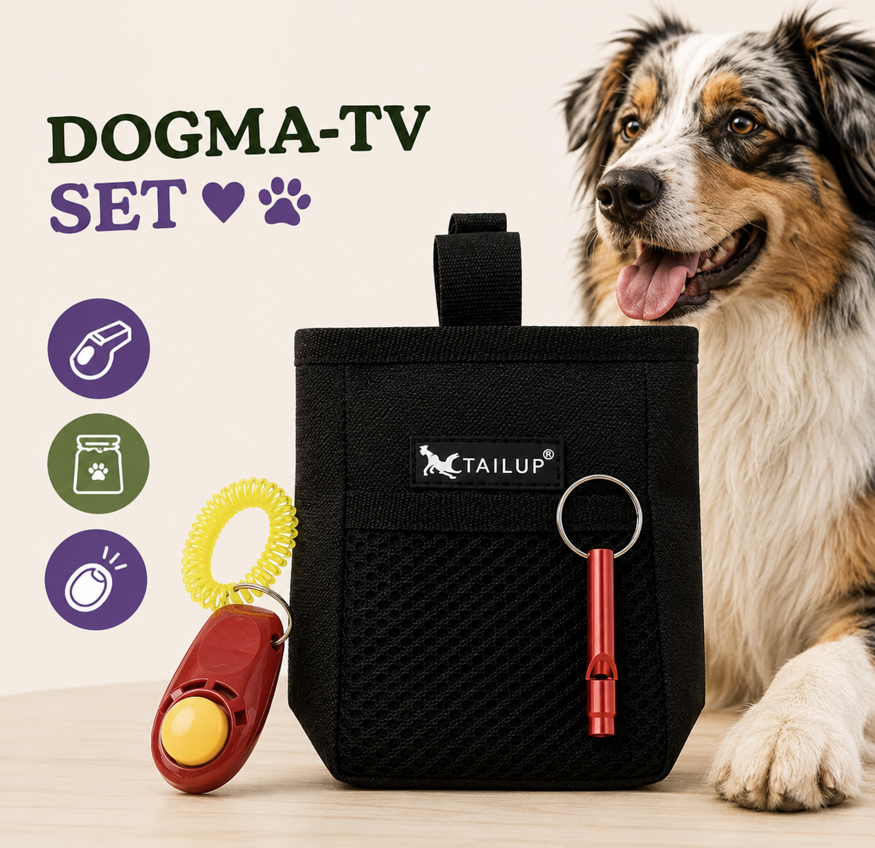 🐾 DogMa TV Trainings-Set: Futtertasche & Signalpfeife & Clicker 🎯