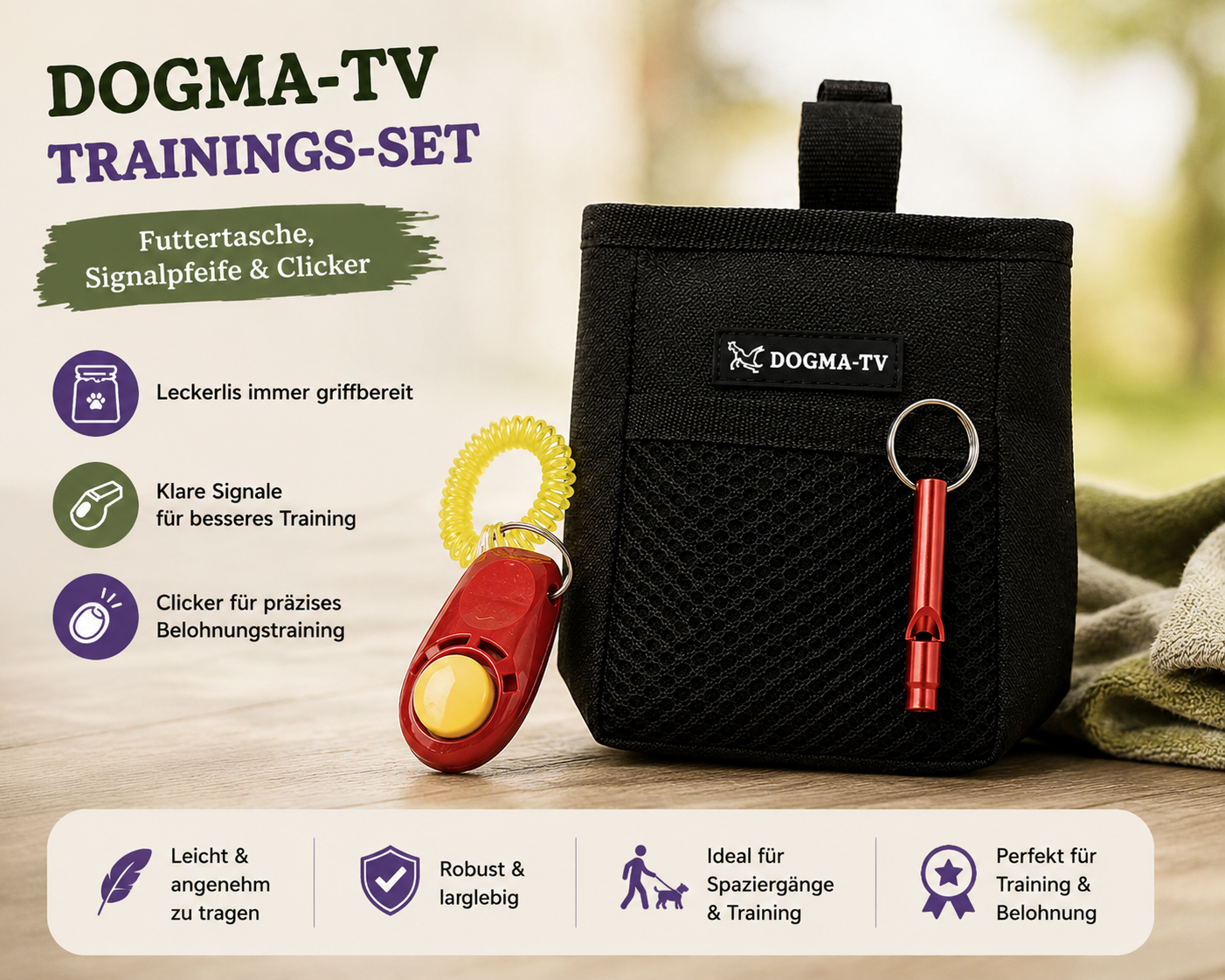 🐾 DogMa TV Trainings-Set: Futtertasche & Signalpfeife & Clicker 🎯