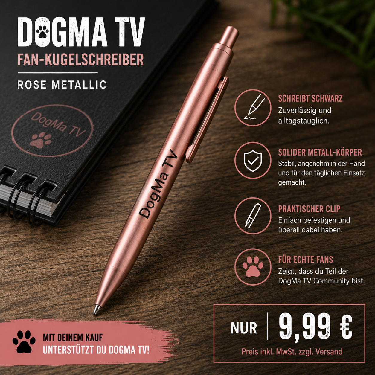 🖊️ DogMa TV Fan-Kugelschreiber – Rosè Metallic